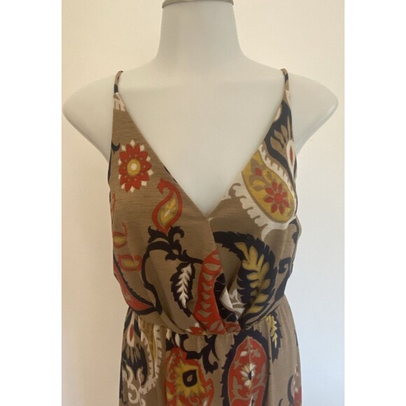 Boho Chic Brown V-Neck Spaghetti Straps Stretch Vacation Maxi Long Dress Small - Picture 3 of 12